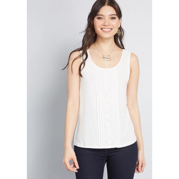 Anthropologie Skies are Blue White Embroidered Sleeveless Tank XSP - Picture 1 of 15